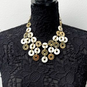 STEIN BLYE COUTURE GOLD TONED METAL & FAUX IVORY COLOR DISKS CHAIN BIB NECKLACE